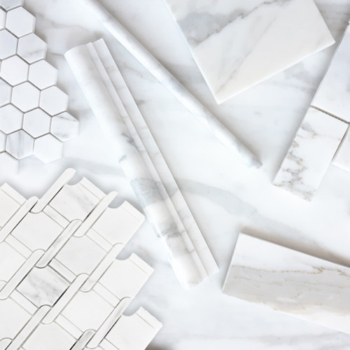 Calacatta Gold Marble Marbella Lynx Rope Design with Calacatta Gold Strips Polished Bathroom Tile and Kitchen Backsplash Collection