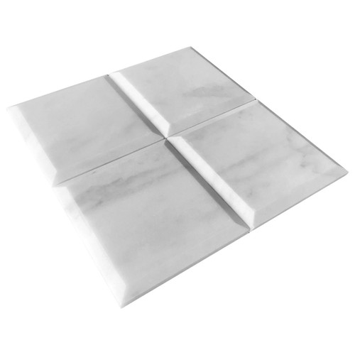 Carrara White Italian Marble Wide Bevel 4” x 4” Polished Tile
