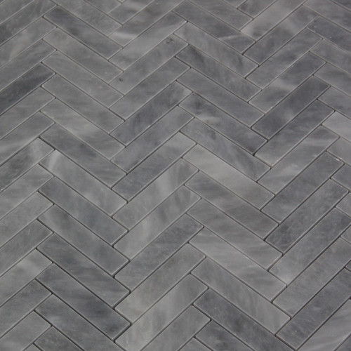 Bardiglio Gray Marble 1" x 4" Herringbone Mosaic Tile Honed