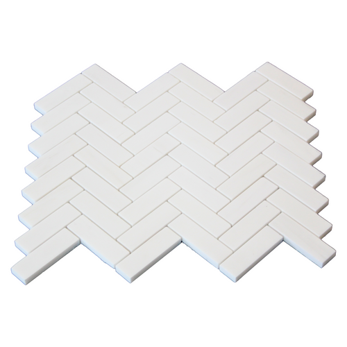 Dolomiti White Marble Italian Bianco Dolomite 1" x 3" Herringbone Mosaic Tile Honed