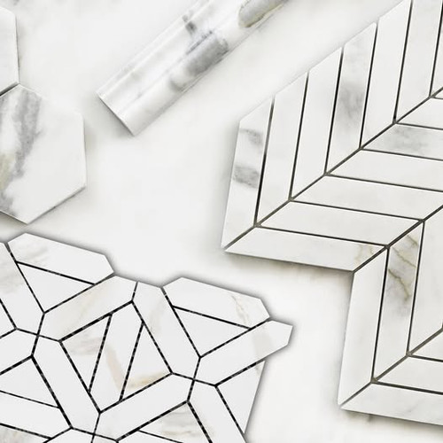 Calacatta Gold Italian Marble Rhombus 3D Cube Diamond Mosaic Tile Honed Combination