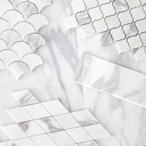Calacatta Gold Italian Marble Large Diamond Mosaic Tile Honed Kitchen Backsplash and Bathroom Tile collection