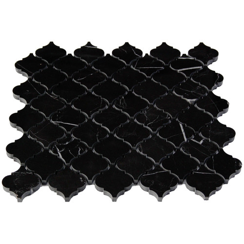 Nero Marquina Black Marble Mini Arabesque Baroque Lantern Mosaic Tile Polished