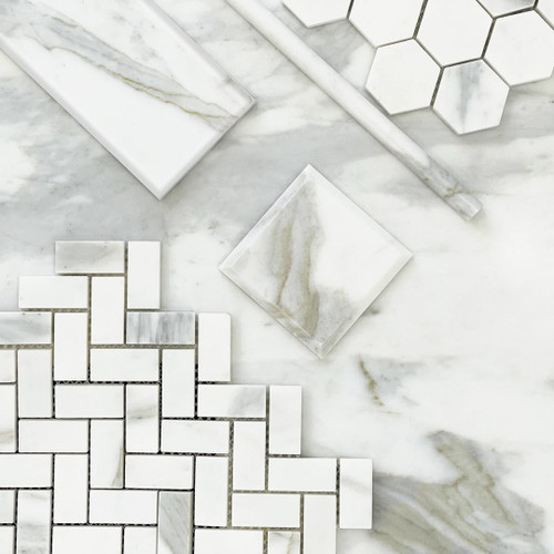 3x6 Calacatta Gold Italian Marble Subway Tile Wide Beveled Polished Bathroom Tile and Kitchen Backsplash 