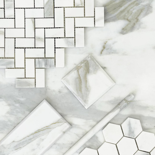 4x4 Calacatta Gold Italian Marble Subway Tile Wide Beveled Honed Bathroom Tile and Kitchen Backsplash