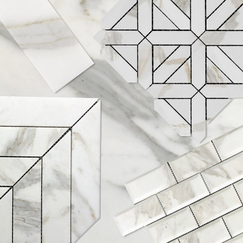 Calacatta Gold Italian Marble 6x12 Wide Bevel Subway Tile Polished Bathroom Tile and Kitchen Backsplash