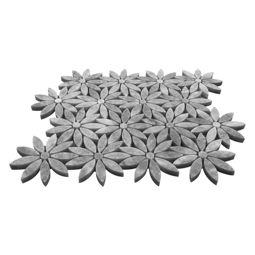 Bardiglio Gray Polished Marble With Bardiglio Gray Accent Daisy Flower Waterjet Mosaic Tile