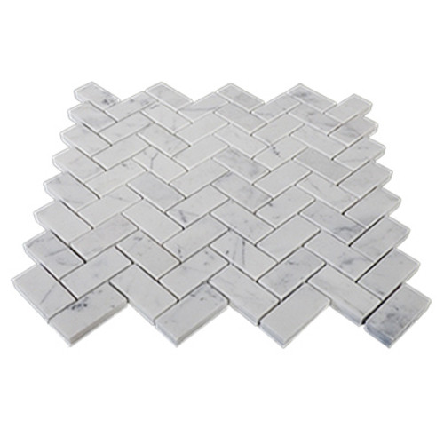 Italian White Carrera Marble Bianco Carrara 1"x2" Herringbone Mosaic Tile Polished