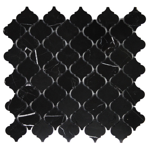 Nero Marquina Black Marble Arabesque Baroque Lantern Mosaic Tile