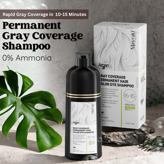 Gray Coverage Permanent Hair Color Dye Shampoo 100% Vegan 500ml/16.90 fl.oz