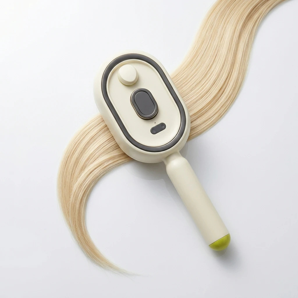 Model with sleek finished hair