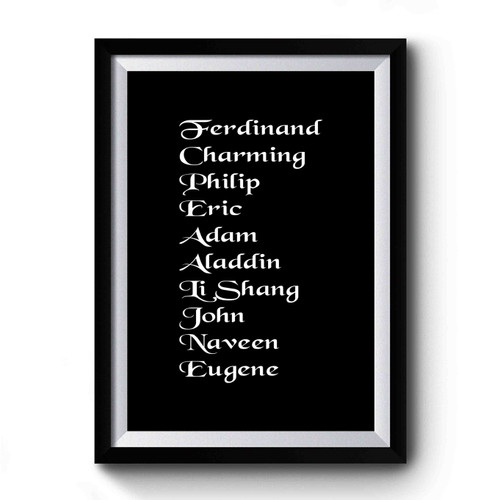 Disney Prince Names Premium Poster