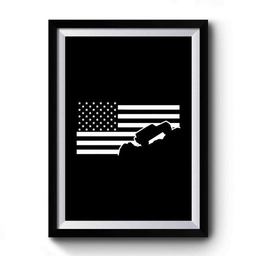 Jeep Wrangler Off Roading Usa American Flag Premium Poster
