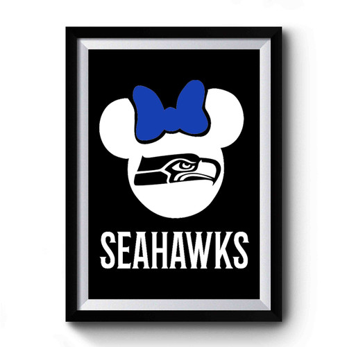 Seattle Seahawks Minnie Head With Bow Vintage Art Simple Premium Poster