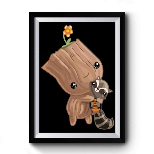 The Guardians Galaxy Chibi Rocket Baby Groot Vintage Art Simple Premium Poster