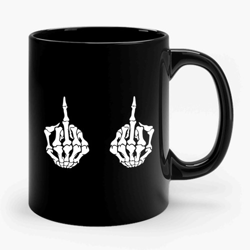 Skeleton Hands Middle Finger Funny Geek Comedy Nerd Humour Halloween Skeleton Middle Finger Bones Ceramic Mug