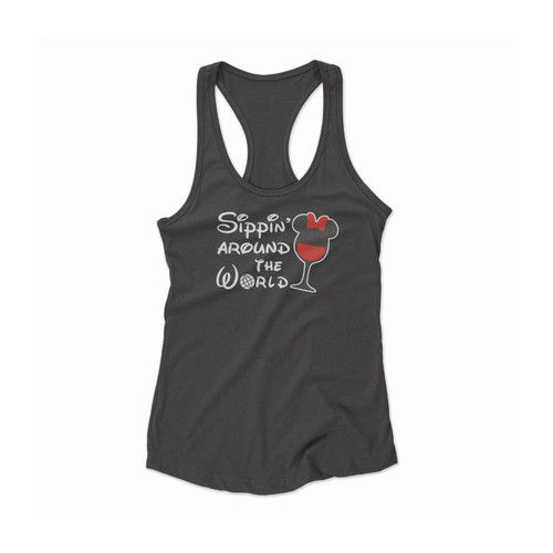 Sipping Around The World Minnie Mickey Mouse Wine Glass Women Racerback Tank Top