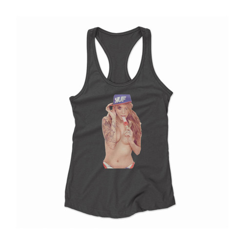 Sexy Tattoo Girl Swearing With Hat Finger Women Racerback Tank Top