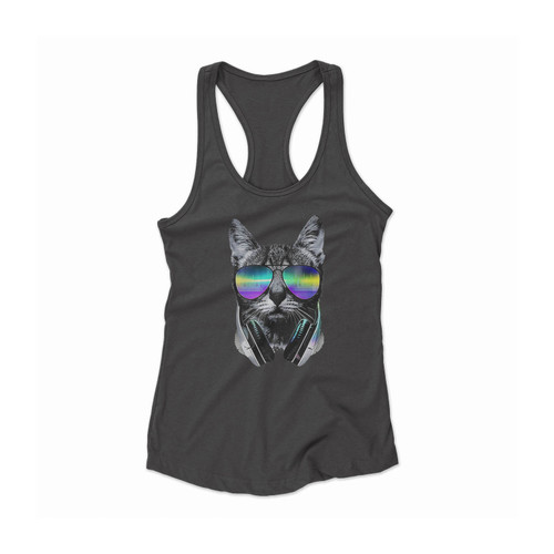 Dj Cat Glasses Women Racerback Tank Top