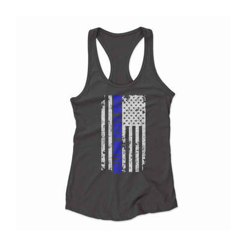 Blue Lives Matter Flag Women Racerback Tank Top
