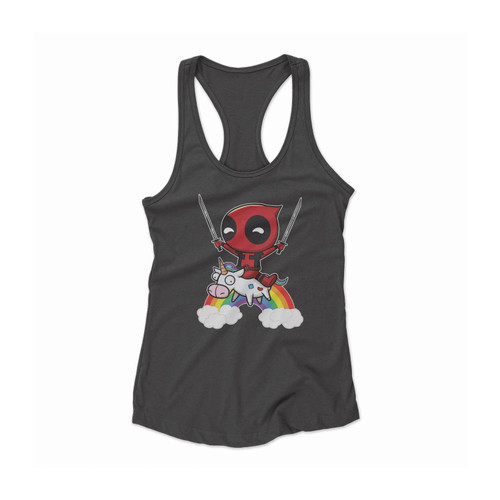 Deadpool Riding Unicorn Art Women Racerback Tank Top