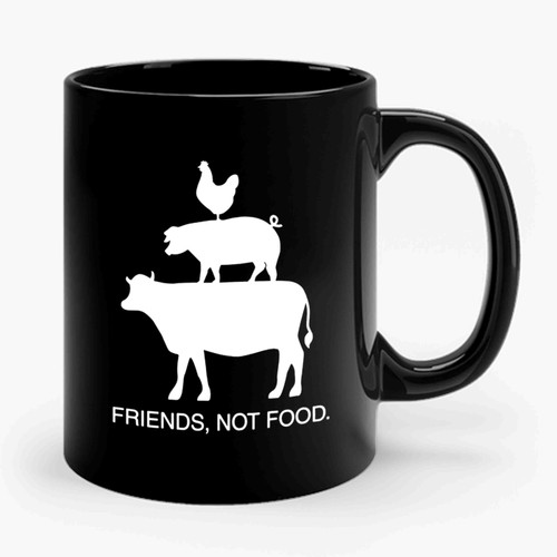 Vegetarian Farm Animal Friends Not Food Vegan Cow Pig Chicken Pyramid 2 Ceramic Mug