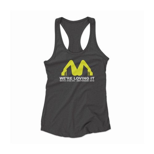Stag Do Mcdonalds Drinking Beer Women Racerback Tank Top