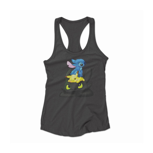 Pikachu And Toothless And Stitch Together Women Racerback Tank Top