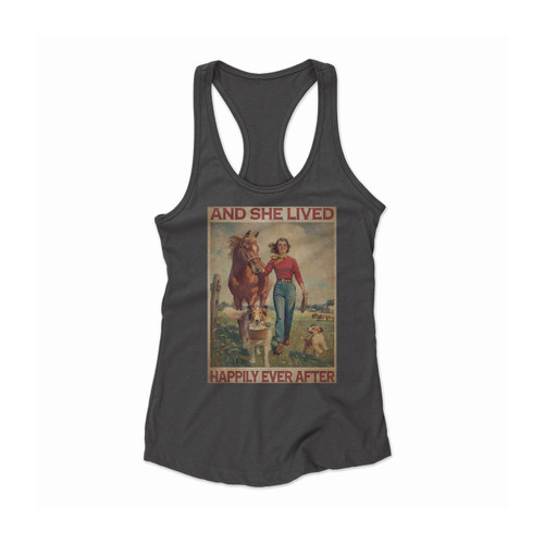 Vintage And She Lived Happily Ever After Women Racerback Tank Top