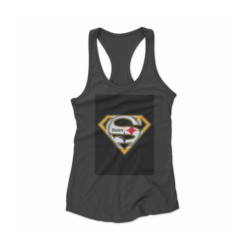 steelers inspired superman symbol Women Racerback Tank Top