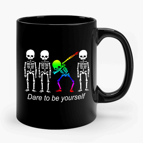 Dare To Be Yourself Lgbt Rainbow Dabbing Skeleton Ceramic Mug
