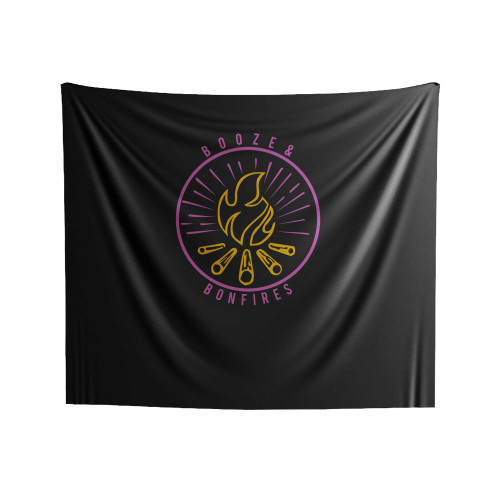 Booze & Bonfires Camping Hiking Fire Mountain Indoor Wall Tapestries