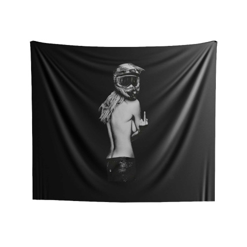 Cool Girl With Helmet Black Motorcycle Indoor Wall Tapestries