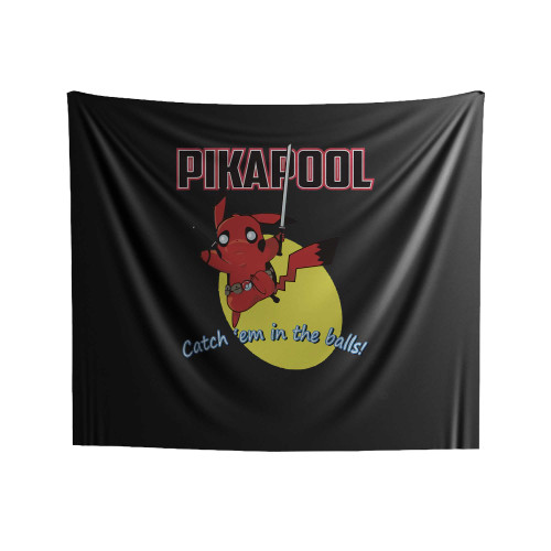 Deadpool Pikachu Pikapool Catch Em In The Balls Indoor Wall Tapestries