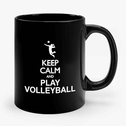 Keep Calm And Play Volleyball Silhouette Ceramic Mug