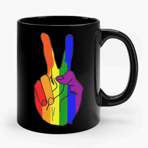 Lgbt Pride Peace Sign Hand Ceramic Mug