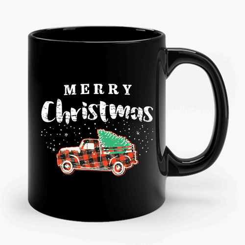 Merry Christmas Buffalo Plaid Truck Ceramic Mug