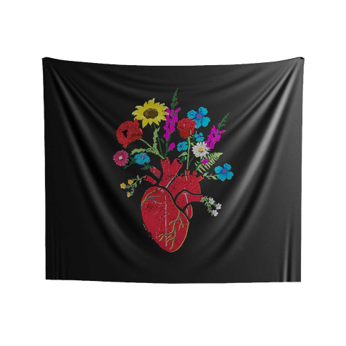 Heart Flower Bouquet Indoor Wall Tapestries