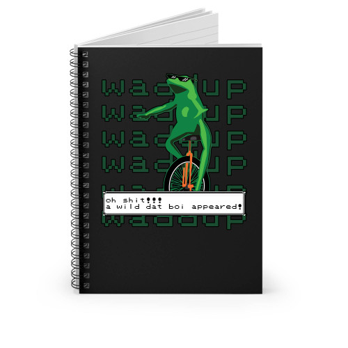 A Wild Dat Boi Appeared Waddup Green Frog Unicycle Spiral Notebook