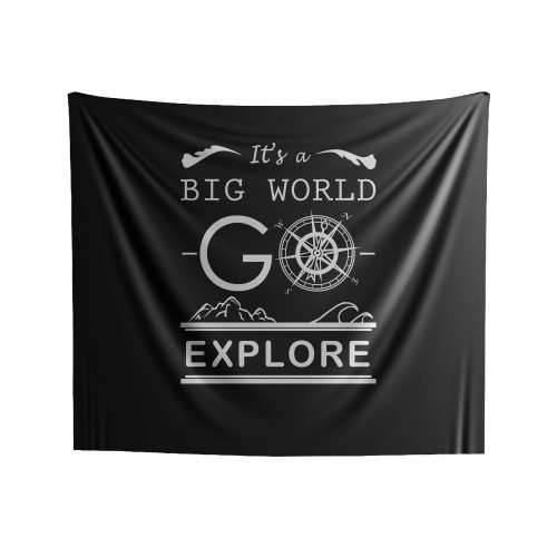 It's A Big World Go Explore Hiking Quote Indoor Wall Tapestries