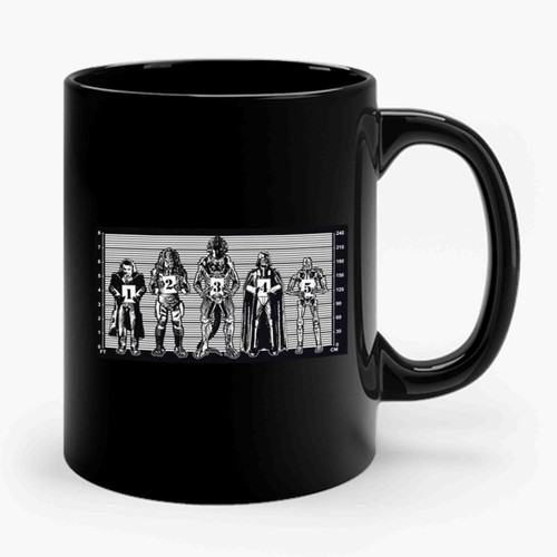 Alien, Predator, Terminator, The Joker, Vadar, Police Line Up Ceramic Mug