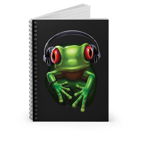 Frog Rock Headphones Music Spiral Notebook