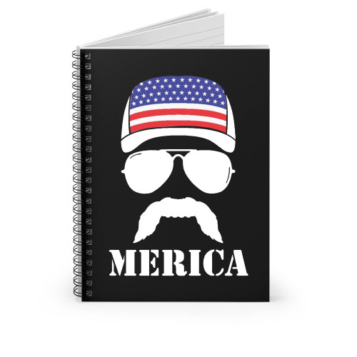 Merica Flag Cap Mustache Spiral Notebook