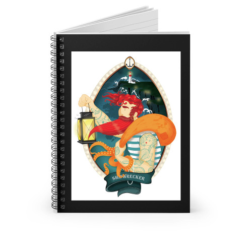 Ship Sea Sailor Shipwrecker Wrecker Illustration Spiral Notebook