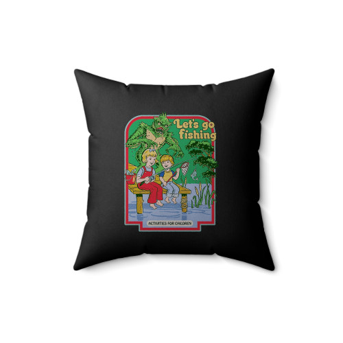 Let's Go Fishing Funny Retro Square Pillow Cover Let's Go Fishing Funny Retro Square Pillow Cover