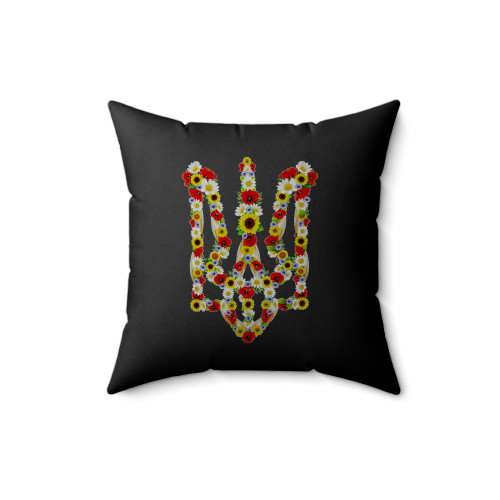 Ukrainian Coat Of Arms Patriotic Ukrainian Flag Flower Symbol Square Pillow Cover