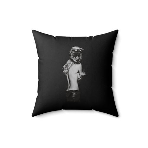 Cool Girl With Helmet Black Motorcycle Square Pillow Cover