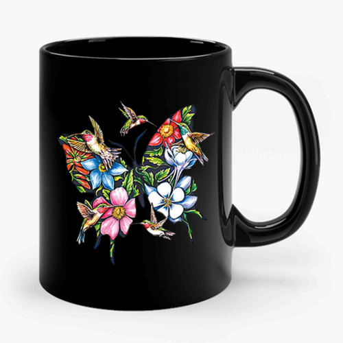 Hummingbird Butterfly Flowers Garden Colorful Ceramic Mug