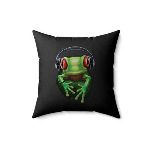 Frog Rock Headphones Music Square Pillow Cover