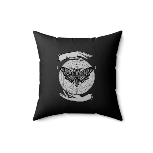 Hawk Moth Gothic Occult Alchemy Goth Hands Moon Skull Square Pillow Cover